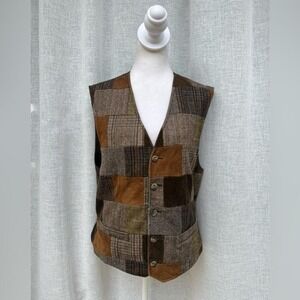 Banana Republic brown patchwork houndstooth herringbone vest